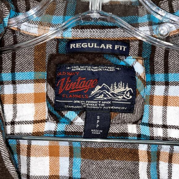 OLD NAVY Vintage Flannels Cotton Long Sleeves in Brown & Blue size S - Picture 2 of 8